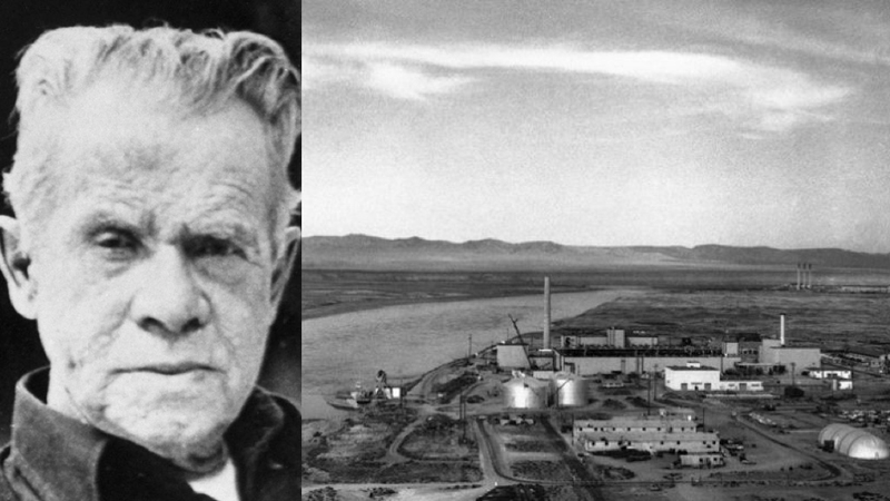 Harold McCluskey tras el accidente y una vista aérea de Hanford